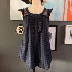 Plaid Ruffle & Lace Tank